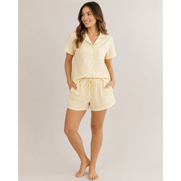 La Vie En Rose Other - La Vie en Rose Yellow Gingham Pajama Set XXL Short Sleeve Button Down Shorts NWT